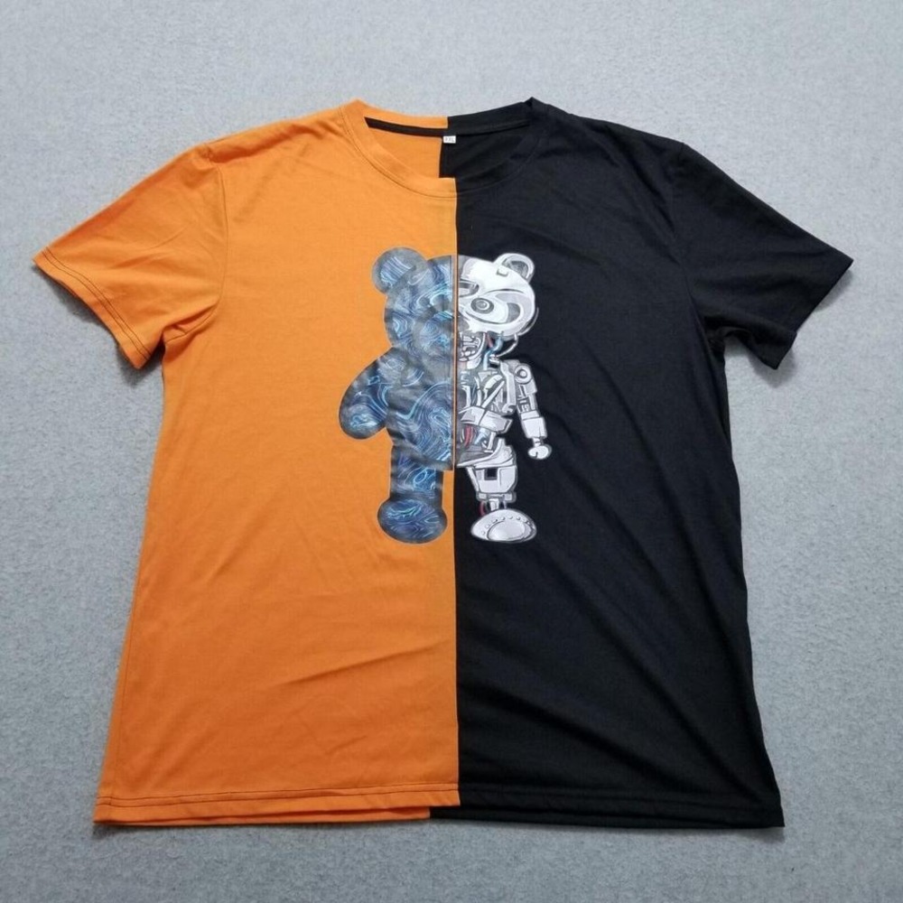 Robot Bear Shirt Mens XXL Black Orange Short Sleeve Crew Neck 2XL‎